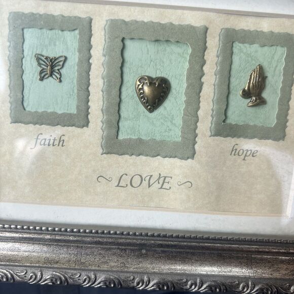 Faith Love Hope Picture Art Frame Home Decor 7X9 Pewter Religious - Picture 5 of 6